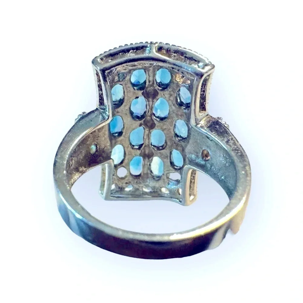 Swiss Blue Topaz / White Topaz Sterling Silver Ring (6.5)